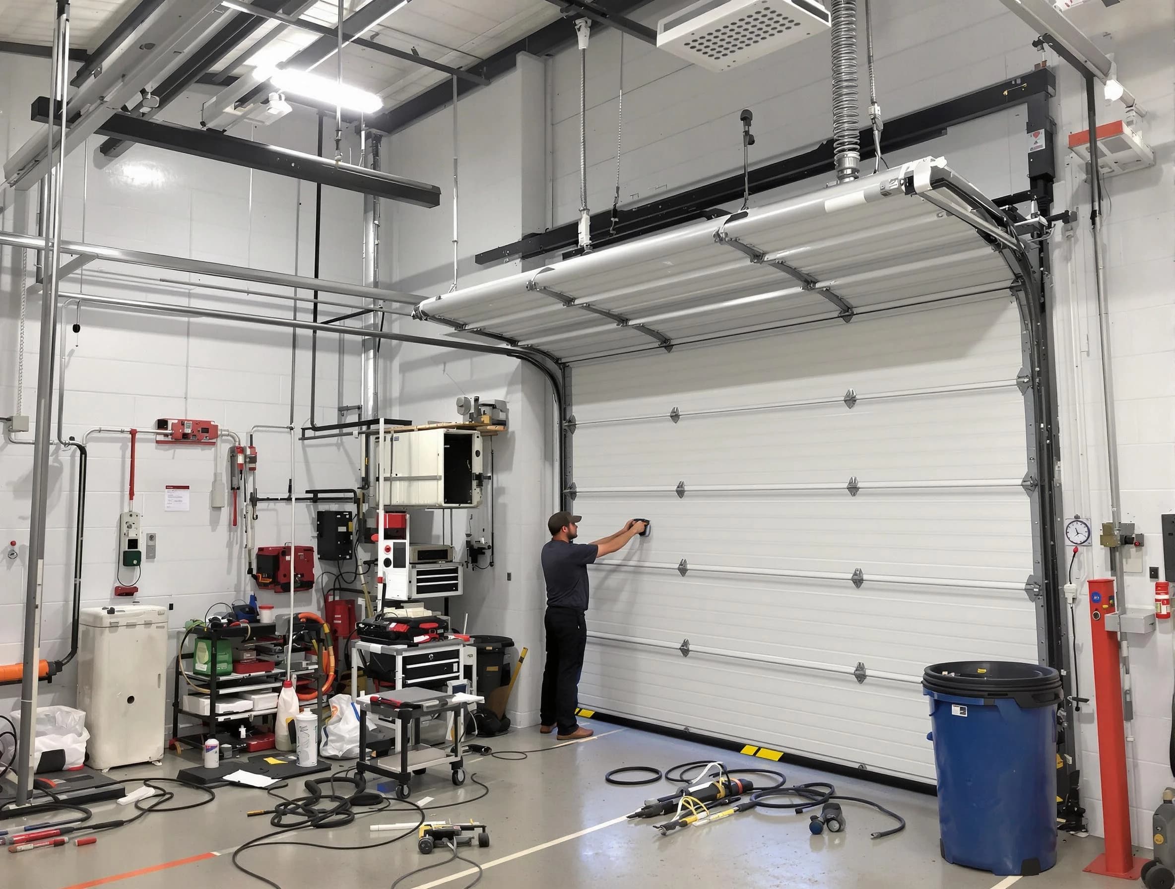 Conyers Garage Door Repair certified technician performing commercial door repair at a Conyers business facility