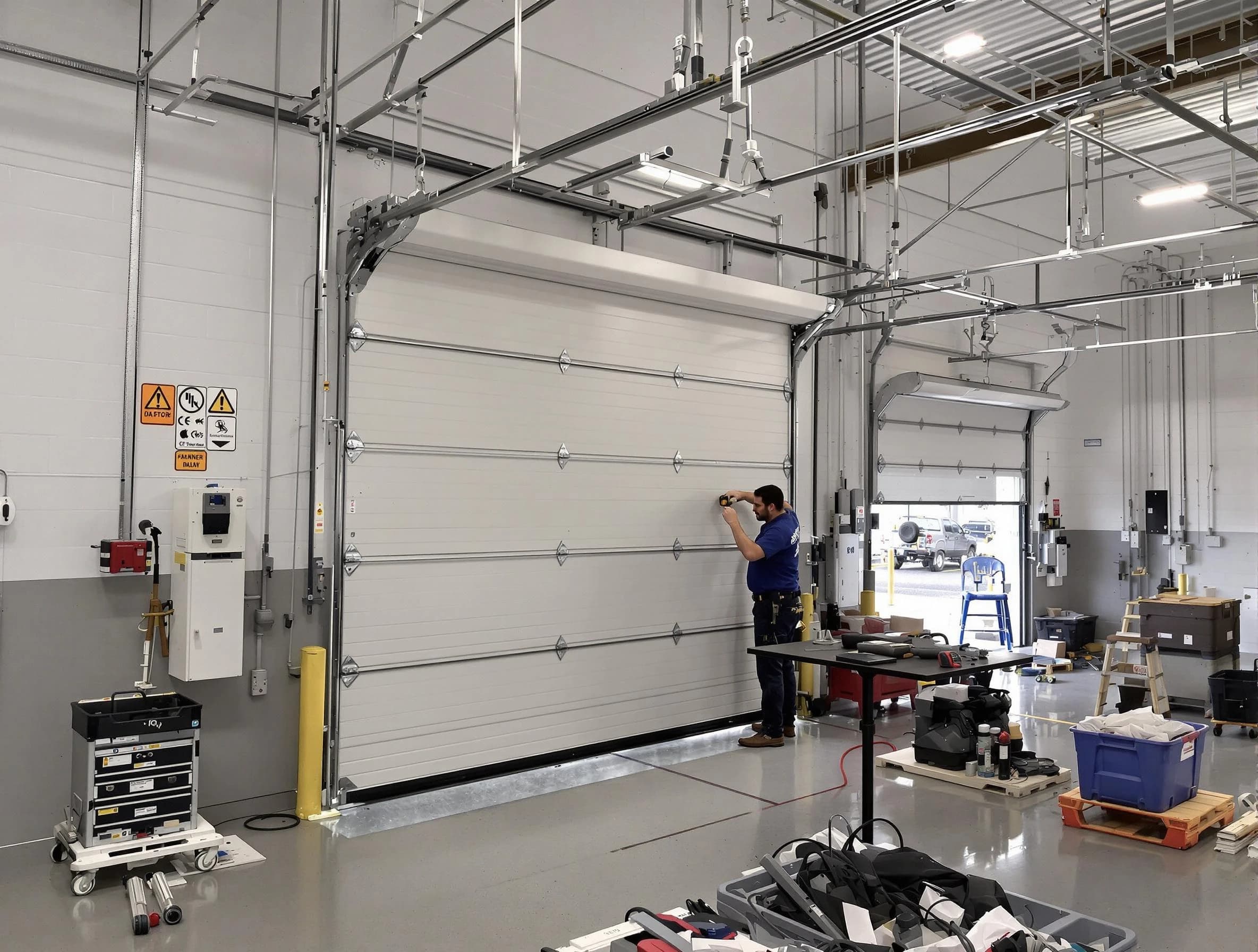 Commercial garage door repair being performed by Conyers Garage Door Repair expert in Conyers