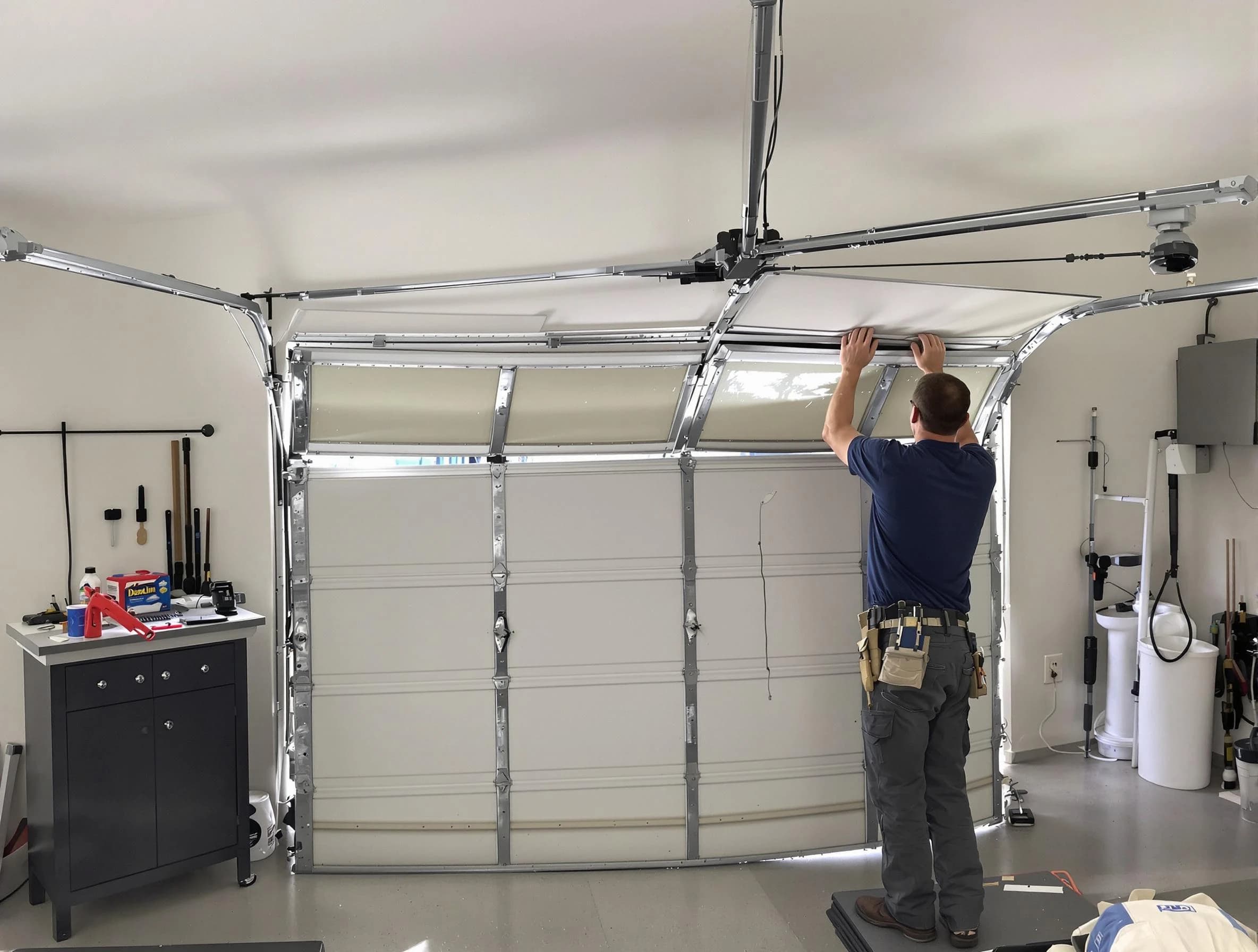 Conyers Garage Door Repair specialist performing precise section replacement on Conyers garage door