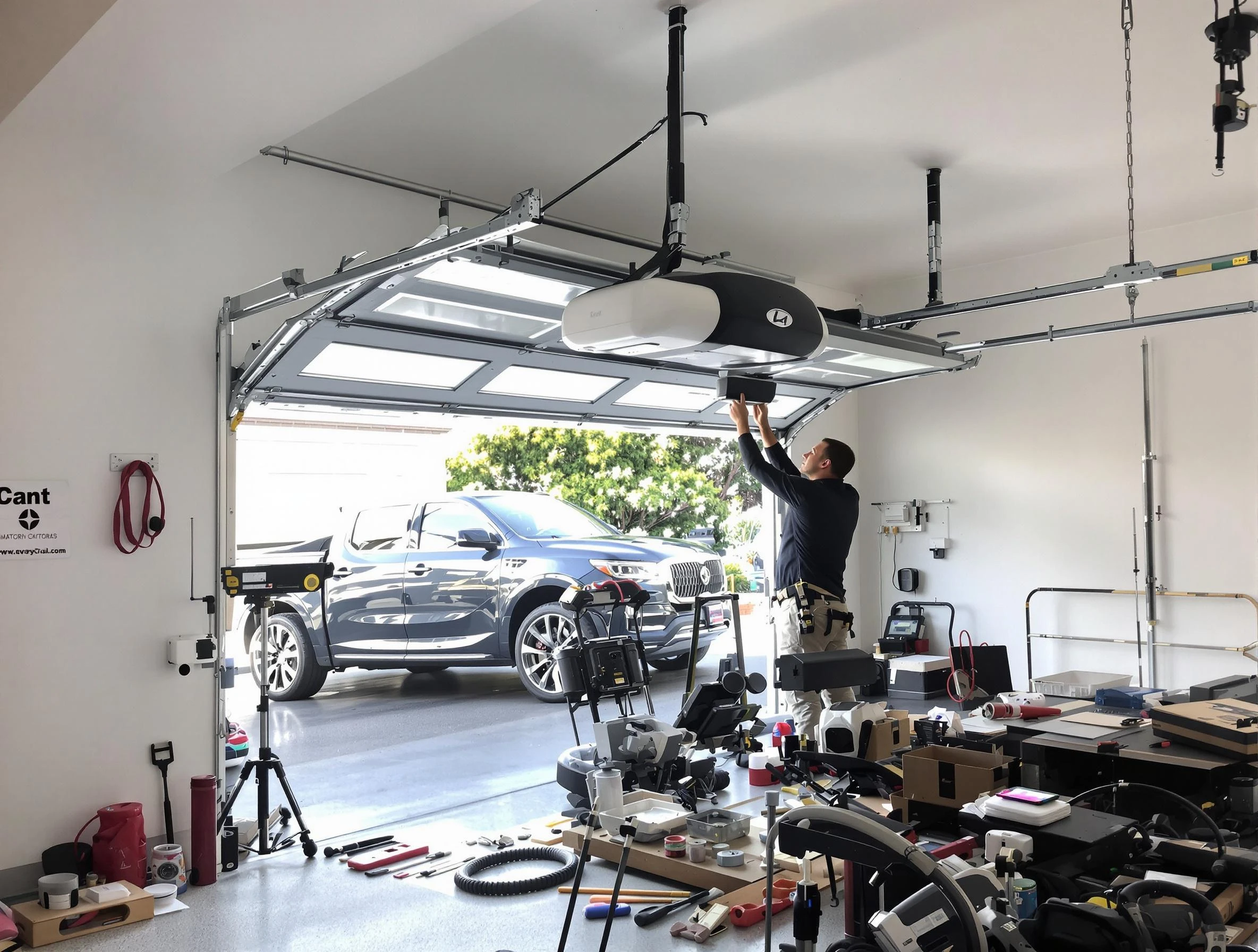 Conyers Garage Door Repair specialist installing smart garage door opener system in Conyers home