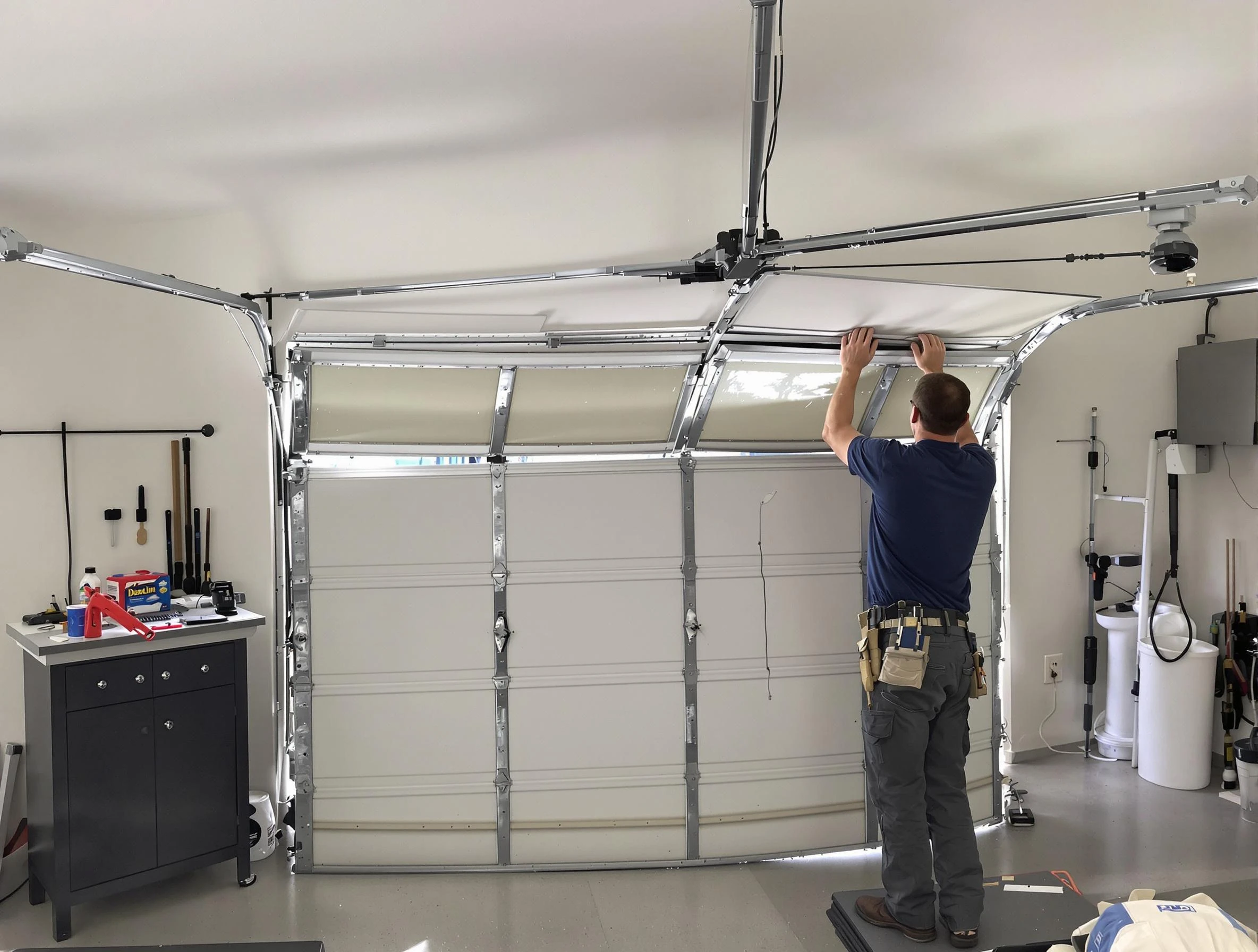 Conyers Garage Door Repair specialist performing precise section replacement on Conyers garage door
